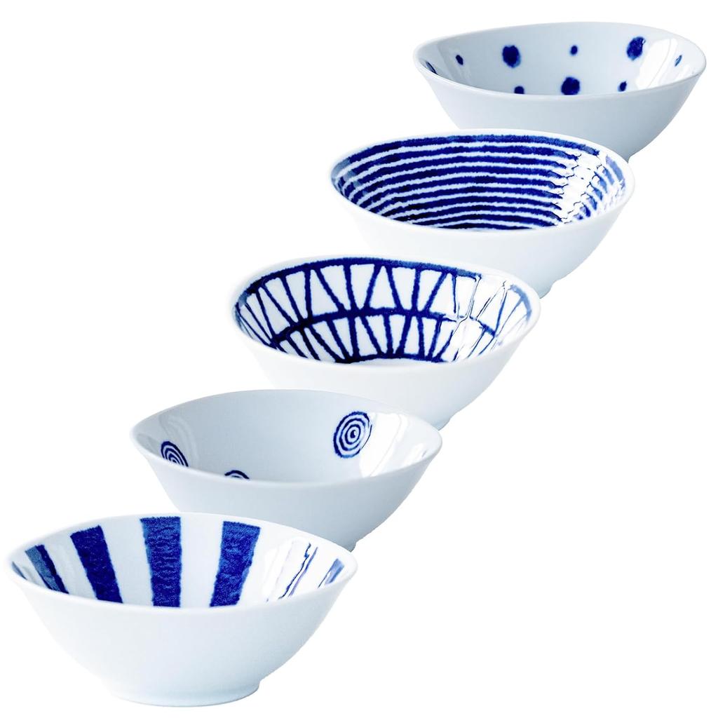 Nishikai Toki Hasami-yaki Plate Set Lightweight Small Bowls Mini 5 Patterns Tableware Diameter Approximately 10cm Aitama Pattern Gift Birthday Stylish