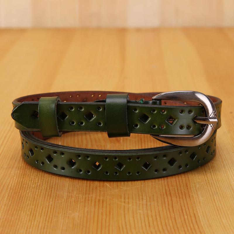 Ladies Genuine Leather Skinny Belt For Casual Wear With Metal Pin Closure