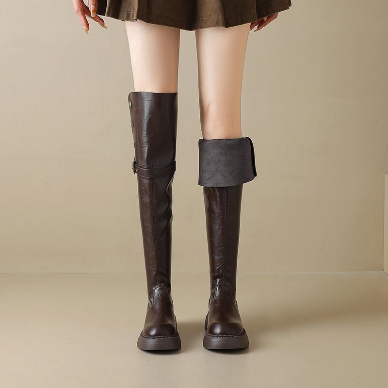 Damen High-Heel Stiefel Herbst und Winter neu dick-absatz große Größe lässige Kniestiefel