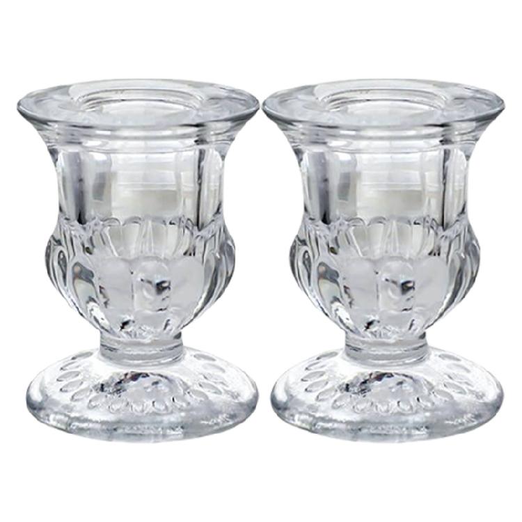 2pcs Clear Glass Candle Holder for Taper Candle for Wedding Table Setting &Holiday Decoration, Solid Base Candle Holder