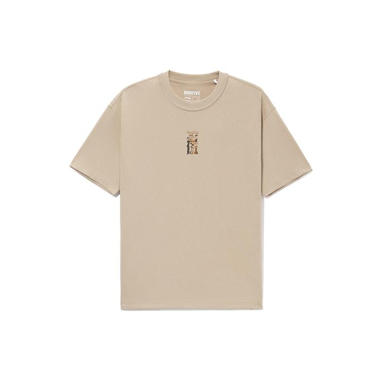 Li-Ning BADFIVE limited Series Cartoon Pattern Loose Round Neck Short Sleeve Tan Men s AHSS037-3 L
