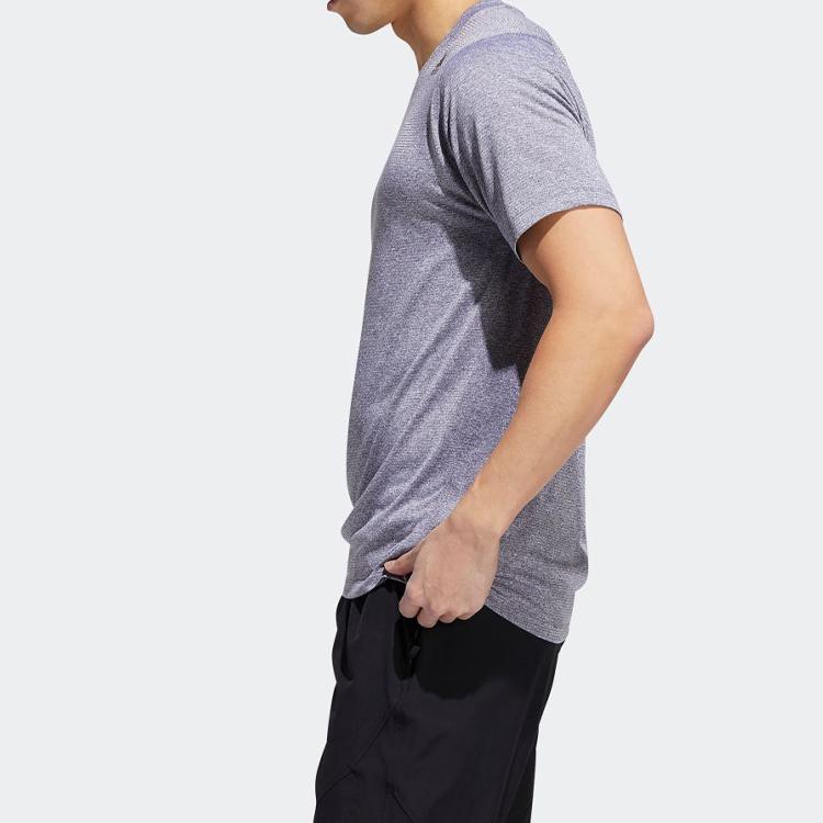 adidas Round Neck Short Sleeve Sports T-Shirt Men Tops White Purple DZ8873