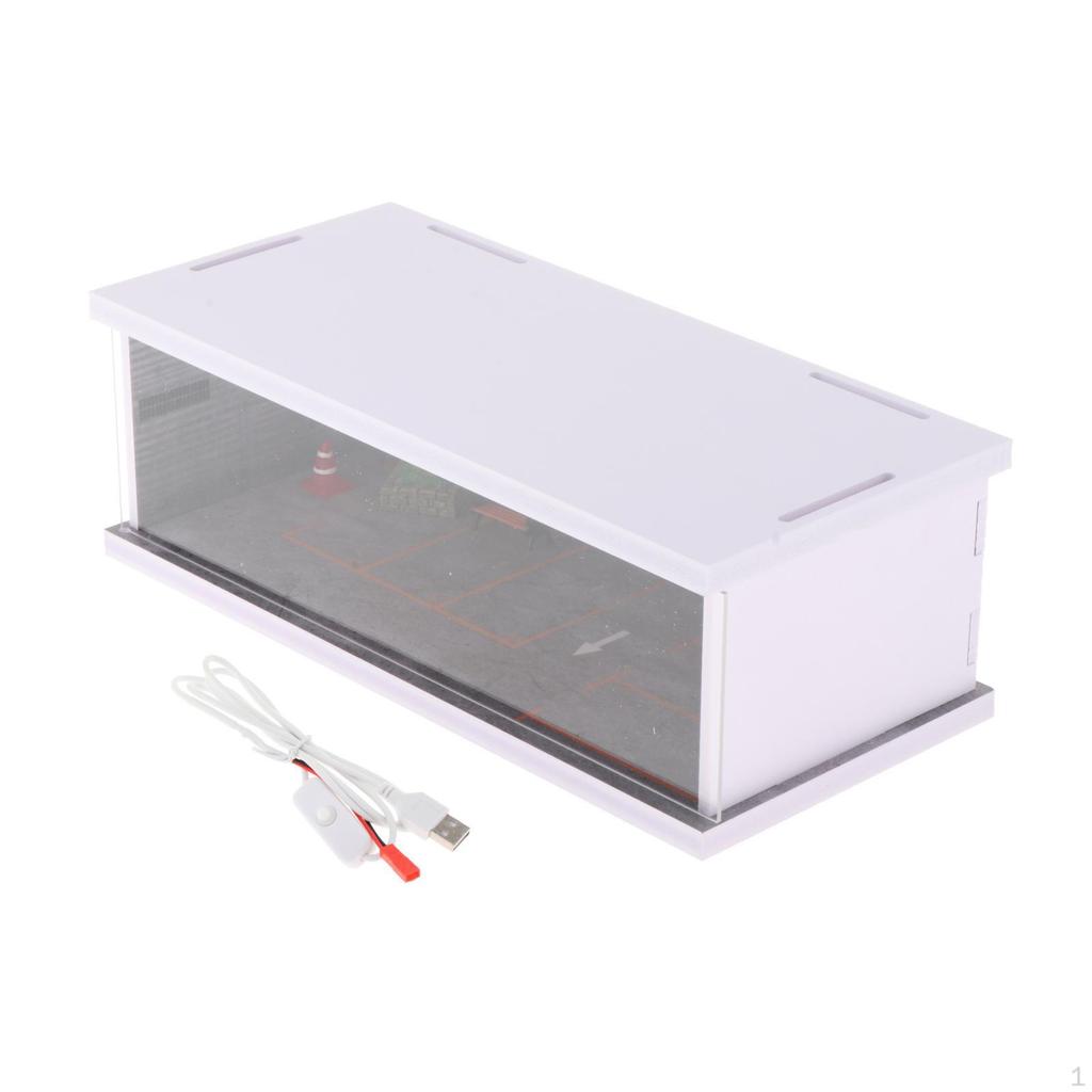 1/64 Parking Lot Showcase Container with LED Lights 11.81 x 5.51 3.94Inches Backdrop Protective