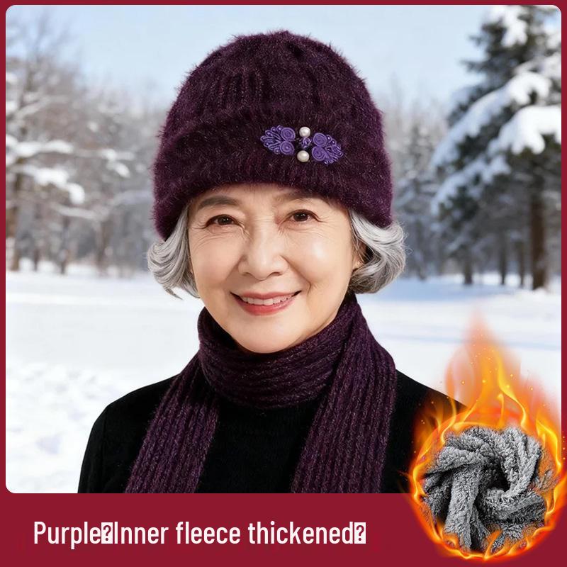 Warm Knitted Hat for Middle-Aged and Elderly Women – Thickened Wool with Ear Protection