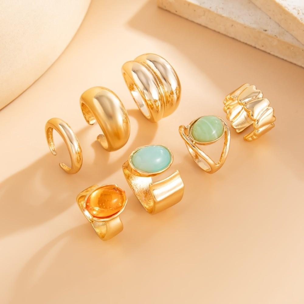 5pcs/7pcs Vintage Opening Rings Set Stackable Retro Metal Ring Chunky Smooth Rings  Daily Wear