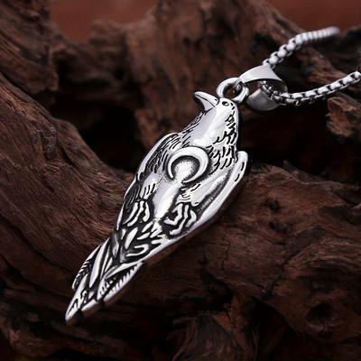 New Viking Crow Pendant Necklace Men's Moon Necklace Fashion Jewelry