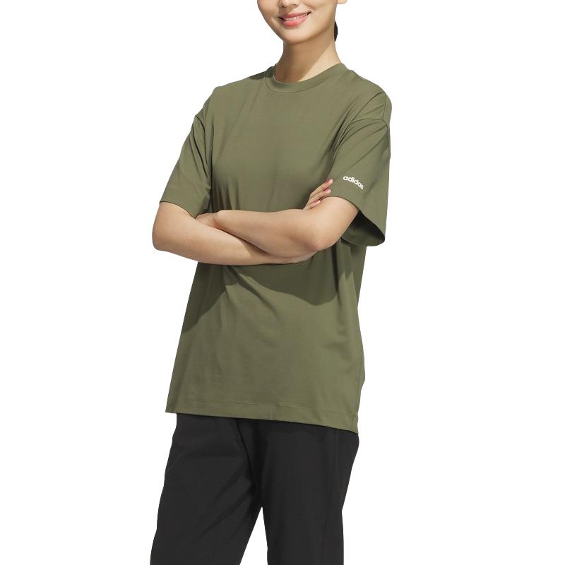 Adidas Sports Series Round Neck Pullover Comfortable Short Sleeve T-Shirt Unisex Tops Rock-Olive-Green JI8478