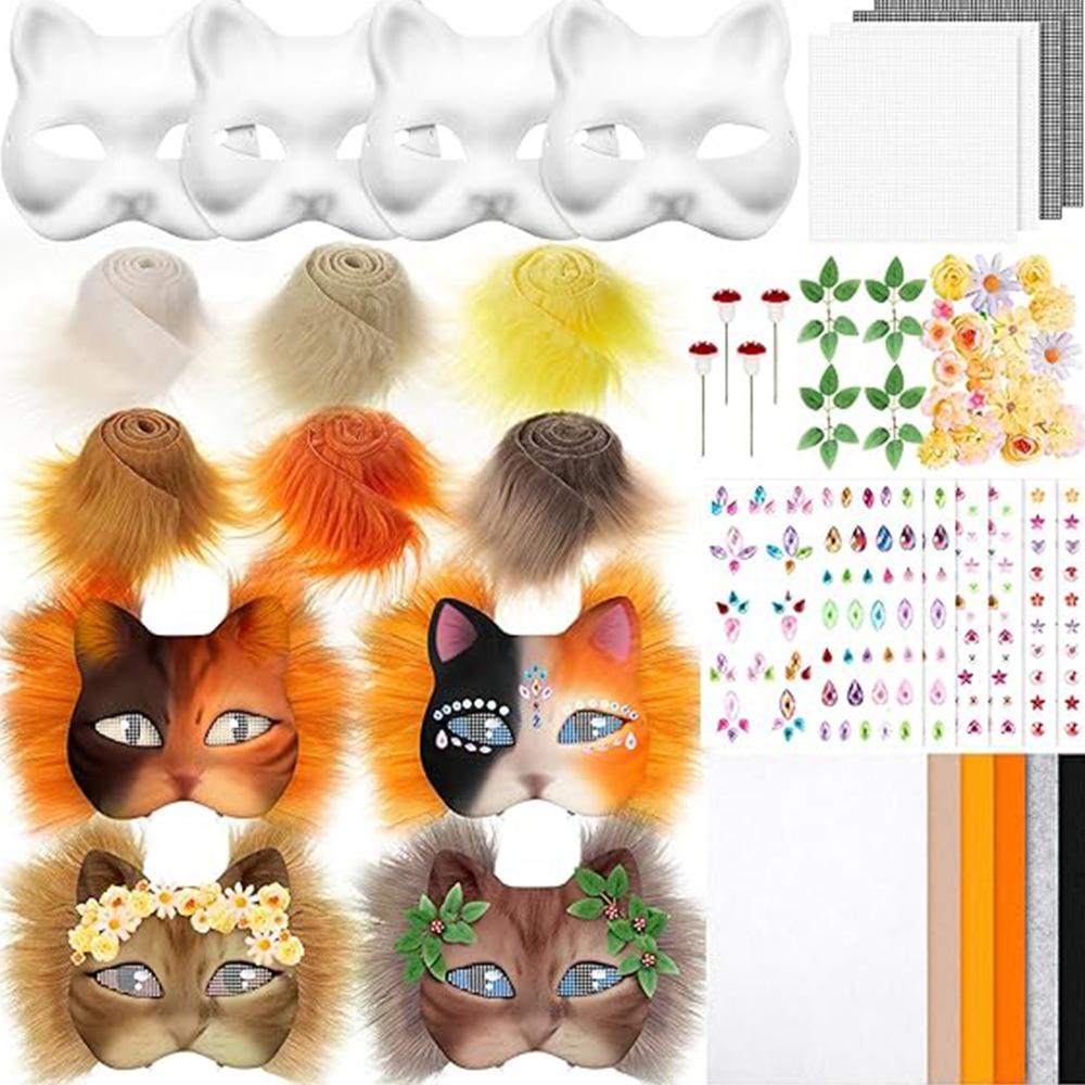 Therian Mask Kit Blank Masks Half Face Hand Drawn Animal Cat Fox Mask DIY Handmade Graffiti Half Face Mask Party Gifts