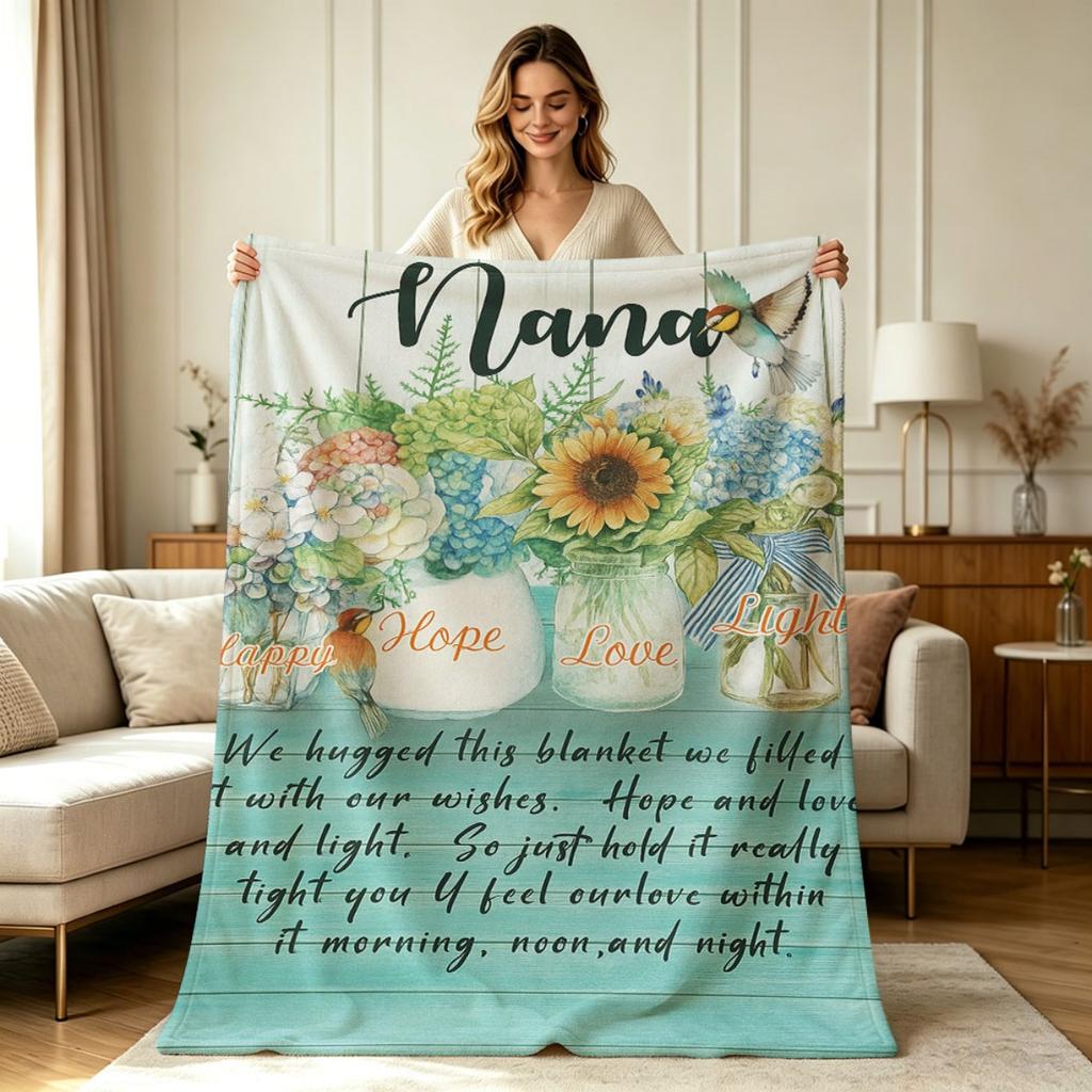 All Season Soft Flannel Blanket with Watercolor Floral Nana Hope Love Light Bird Print Warm Cozy Throw Blanket for Couch Bed Living Room Office