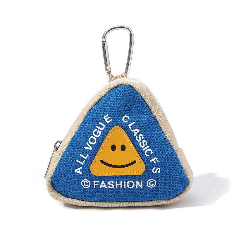 

Fashion Triangle Canvas Coin Purse Women With Keychain Key Case Mini Zip Wallet Headphones Storage Bag Men Change Purse синий