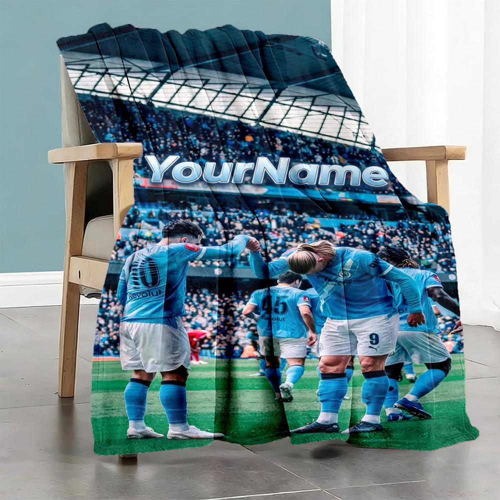 Manchester City Customize Your Name Blanket Lightweight Customizable Blanket Ultra-Soft Suitable for Bedding Picnics Office Chair Office All-Season Us
