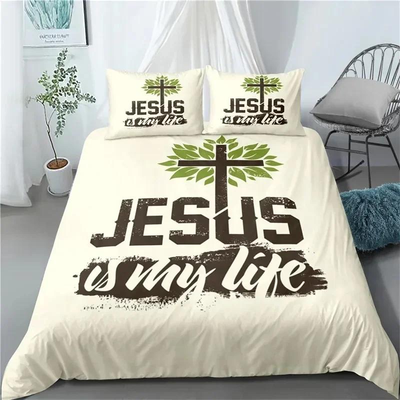 3D Jesus Christ Microfiber Cross Comfortable Duvet Quilt Cover Pillowcase Bedding Set Children Bedroom Decoration Home Textile