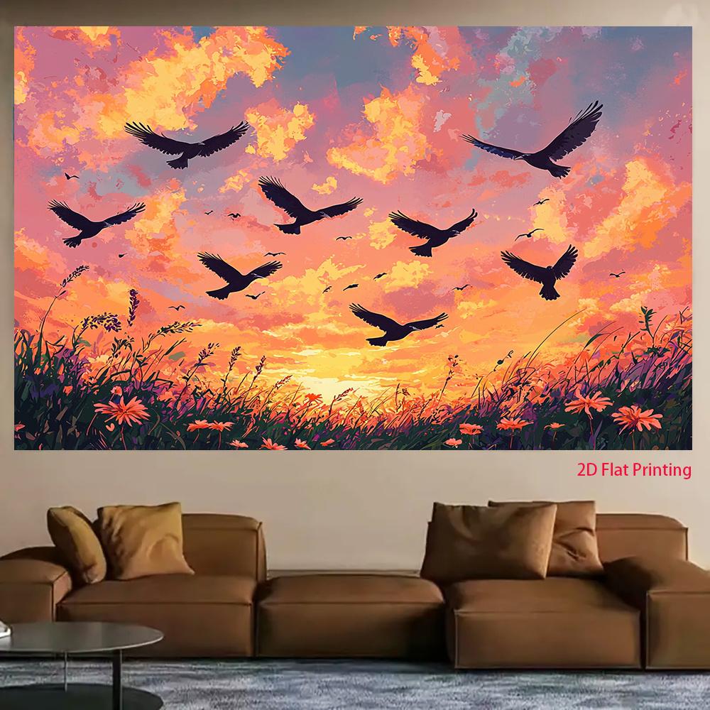 2D plane a group of birds flying against the backdrop of sunset suitable for both indoor and outdoor use (as the picture,100x150cm)