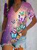 3D Printed Short Sleeve Butterfly Floral Print Women's V-Neck T-Shirt Summer Loose Women's Casual Short Sleeve Top