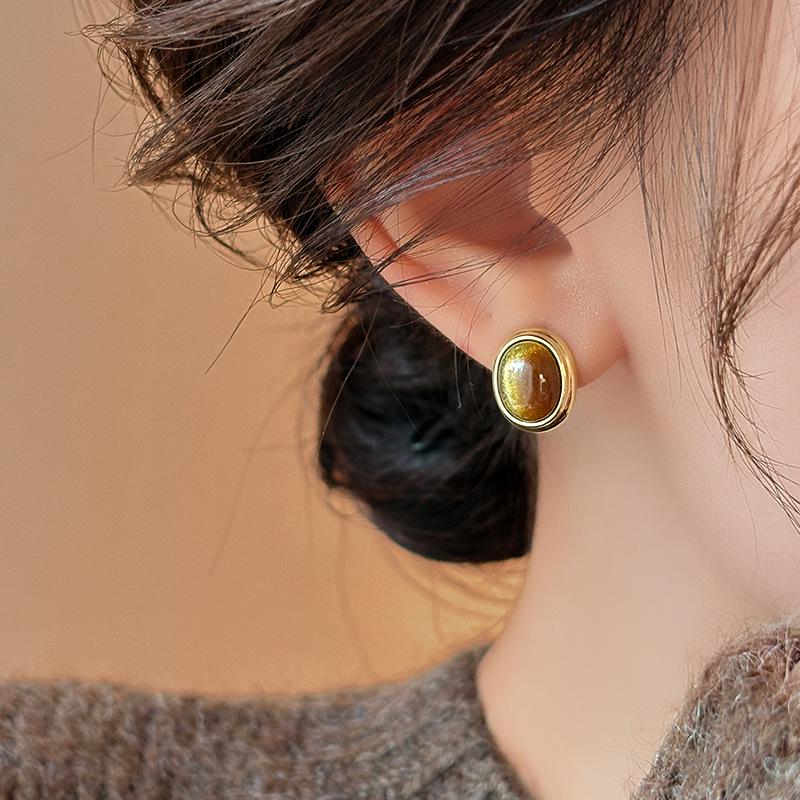 18k Gold-Plated Geometric Resin Earrings - Retro Autumn/Winter Design