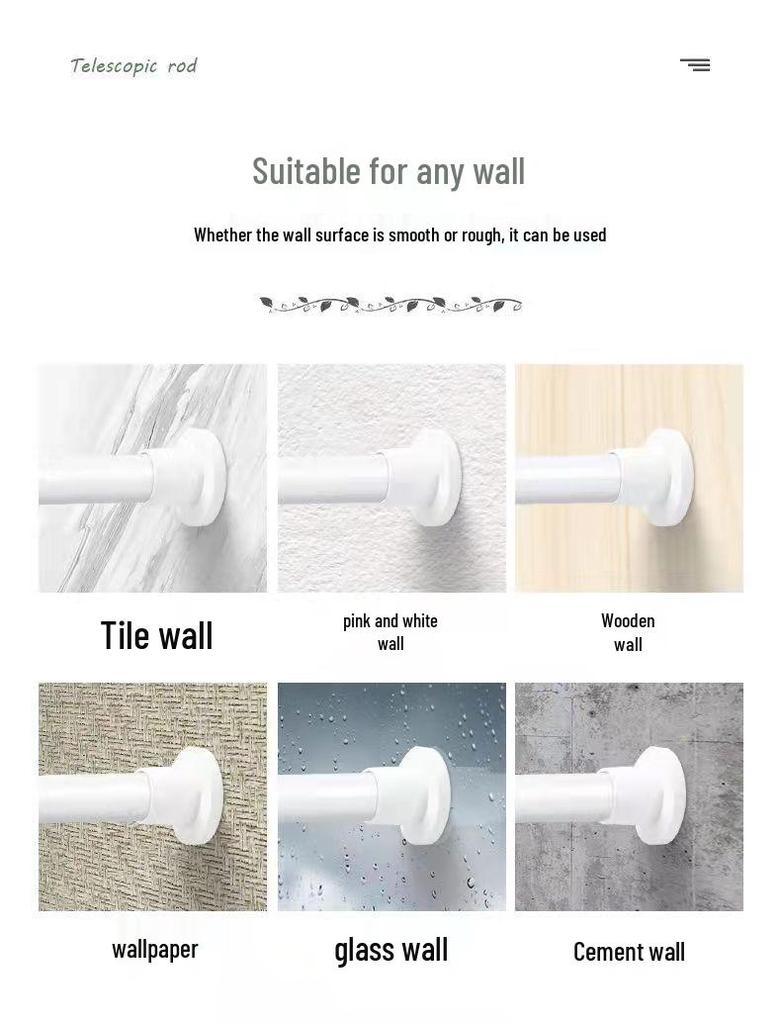 Punch-Free Telescopic Shower Curtain and Clothes Drying Rod