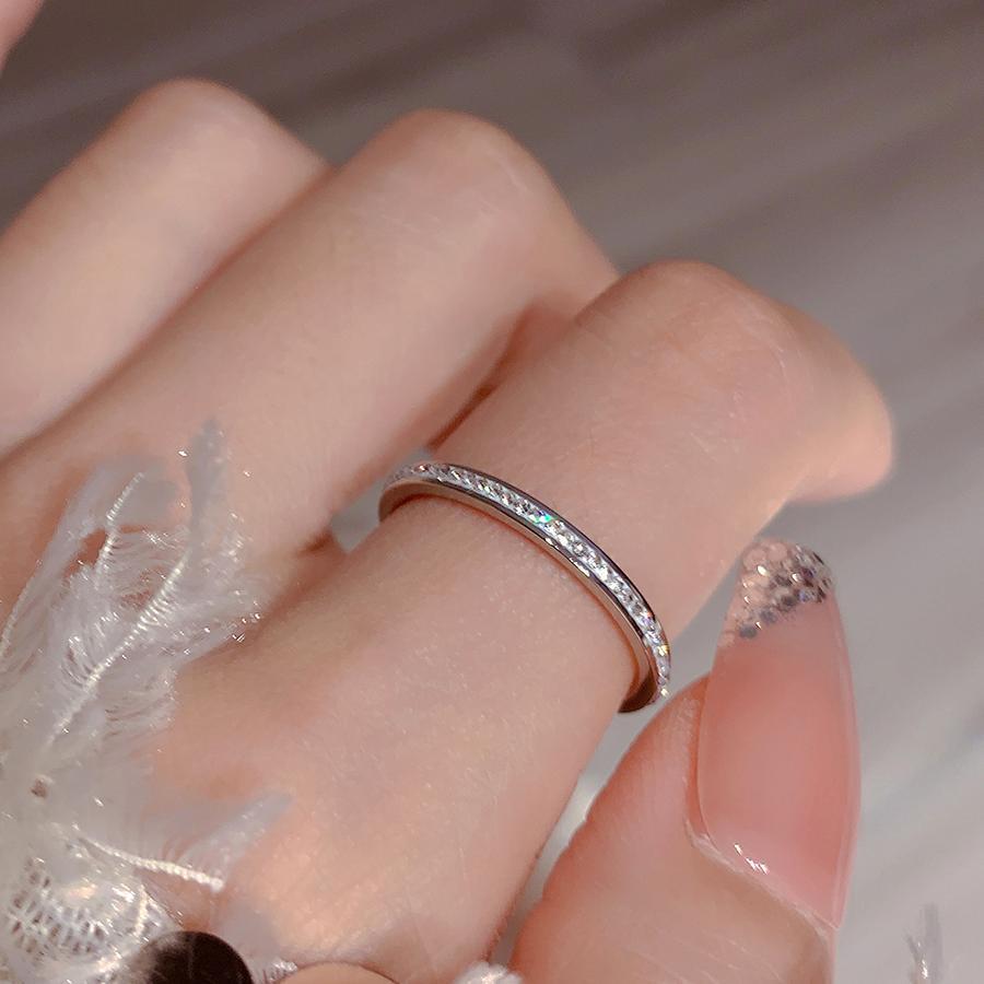 Titanium steel gypsy star row diamond ring women's fashion jewelry versatile accessories ring