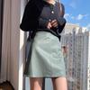 Plus Size High Waist Black Faux Leather A-line Mini Skirt for Women - Hip-Hugging Slim Fit for Spring and Autumn