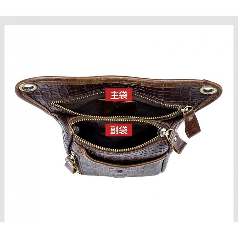 Head Layer Cowhide Men's Motorcycle Leg Bag European American Retro Crocodile Pattern Genuine Leather Riding Waist Hanging