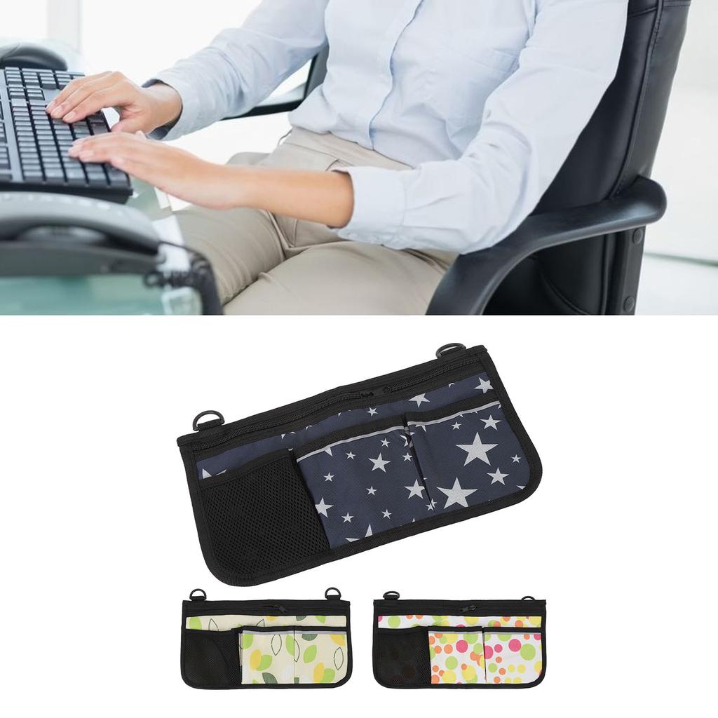 Wheelchair Side Bag with Cup Holder Water Proof 600D Oxford Cloth Multiple Pocket Adjustable Strap C