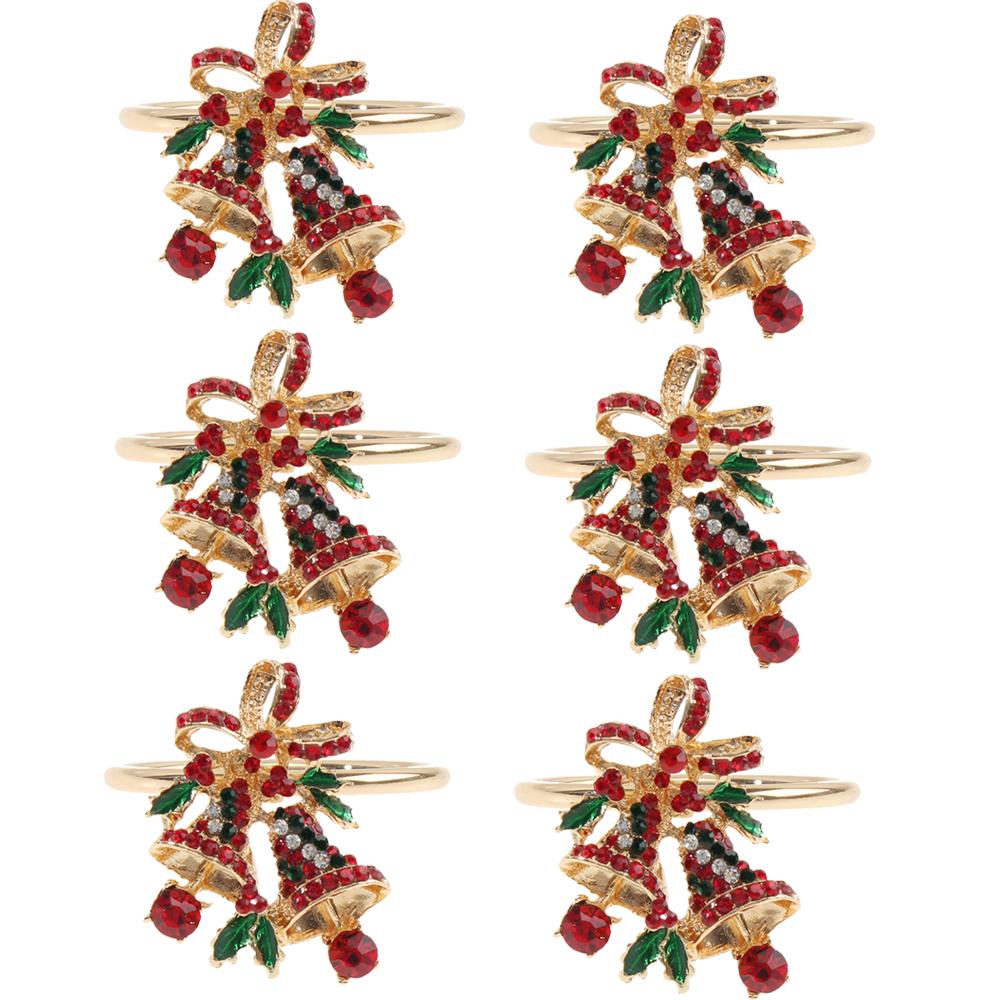 6PCs Christmas Napkin Rings Set Elk Bells Santa Xmas Tree Napkin Buckle 2026 Xmas Table Decoration 2026 New Year Home Decors