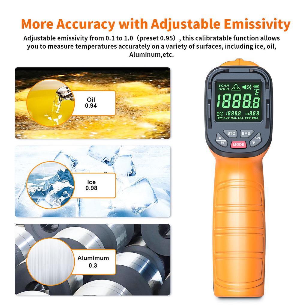 DT1000 DT1600 Infrared Thermometer Professional 13 Laser Points Non Contact Digital Pyrometer IR Temperature Gun High Temp Alarm