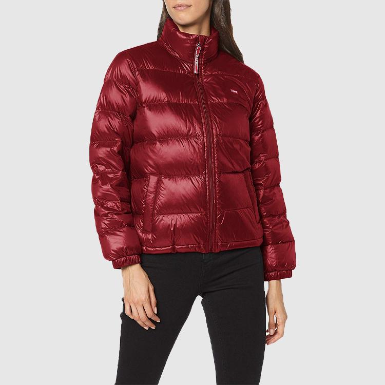 Levis Shiny Zipper Stand Collar Long Sleeve Down Jacket Women Outerwear Red 79590-0003