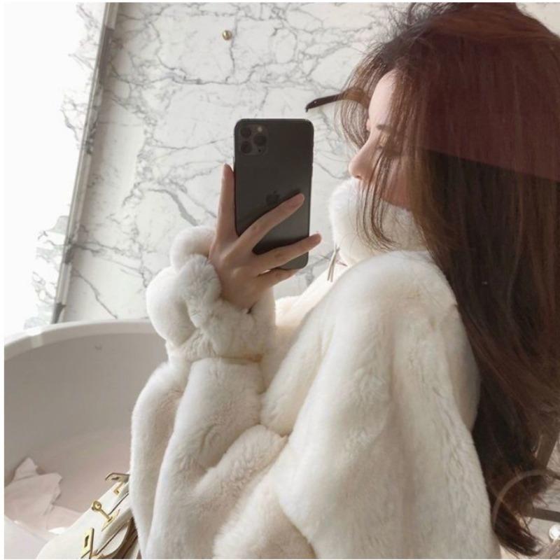 

Зимнее новое пальто средней длины с капюшоном и утолщенной подкладкой из искусственного кроличьего меха рекс, женское свободное плюшевое меховое пальто, тренд S