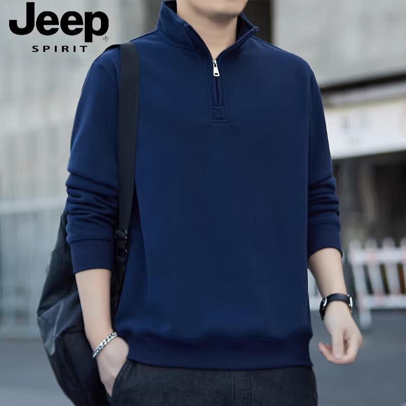 JEEP SPIRIT Men's Half-Zip Stand Collar Long-Sleeve Sweatshirt