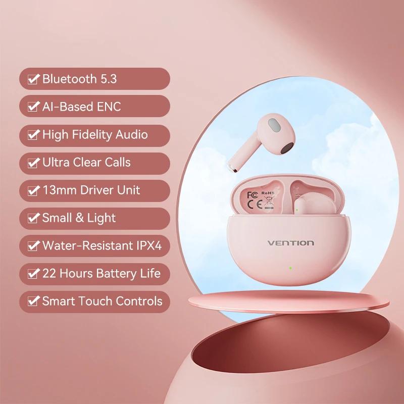 

Беспроводные наушники Vention Elf E06 48 дБ Bluetooth 5.3 TWS Наушники-вкладыши Hi-Res LDAC Гибридное активное шумоподавление для iPhone 15 розовый