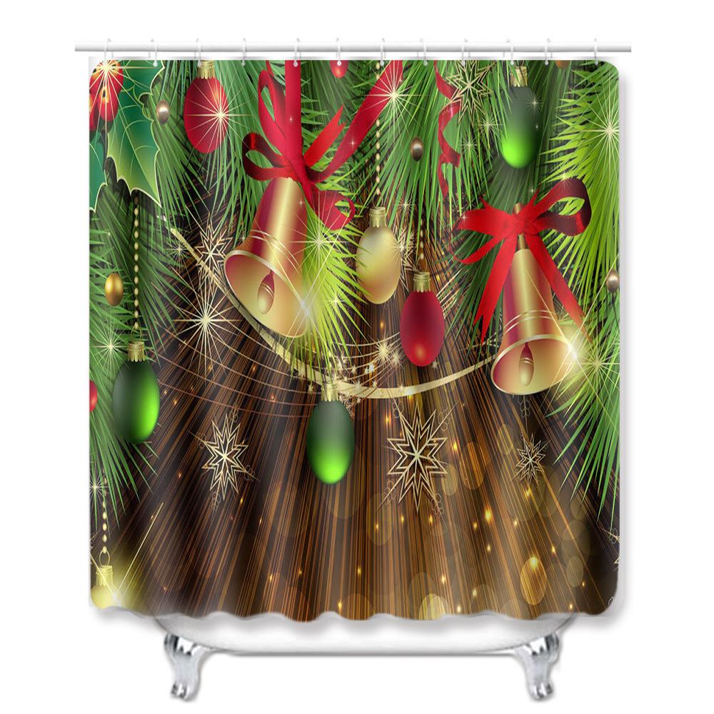 Christmas Printed Shower Curtain Floor Mat Four-Piece Bathroom Toilet Non-Slip Absorbent Carpet Toilet Non-Slip Door Mat