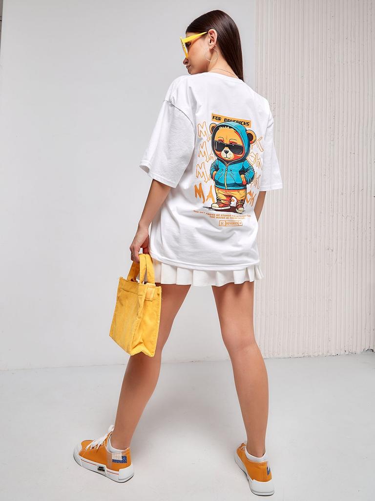 Street Hip Hop Bear Printed T-shirt Men Women Casual Loose Oversized Short Sleeve Unisex Short Sleeved Male Female Clothing