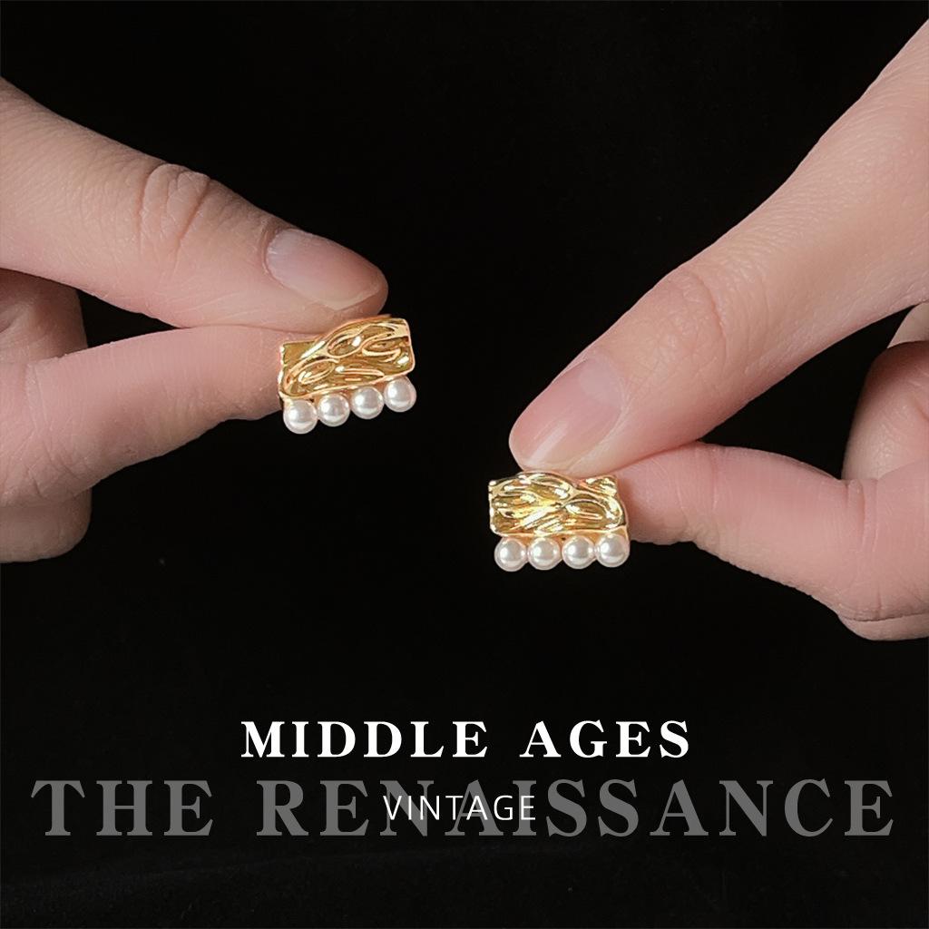 Серьги Жидкий Жемчуг Геометрические Квадратные Серьги-гвоздики Французские Ретро Серьги Женские