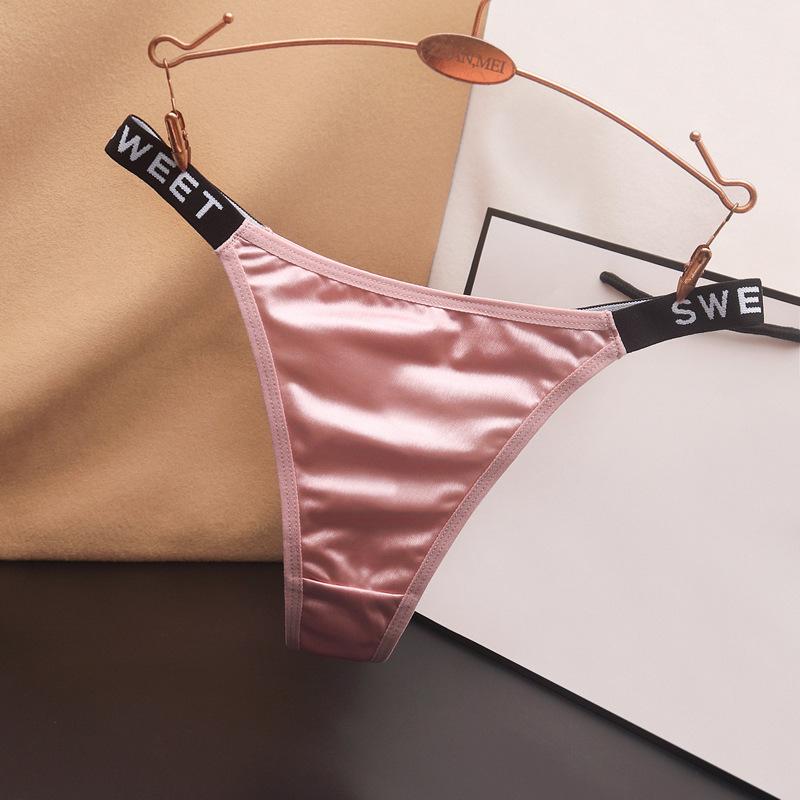 

Європейські та американські безшовні стрінги великих розмірів з низькою посадкою – Шовковисто-гладкі з поясом з літерами та бавовняною ластовицею Large мальвовий