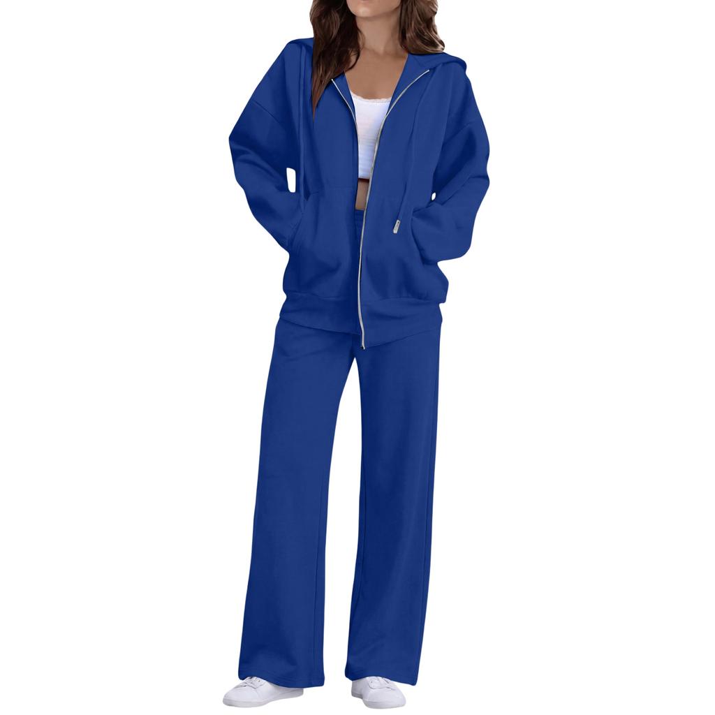 Women Casual Two Piece Set Zip Up Hoodie Sweatshirt with Long Sleeve Jacket and Wide Leg Pants Lounge Wear Tracksuit