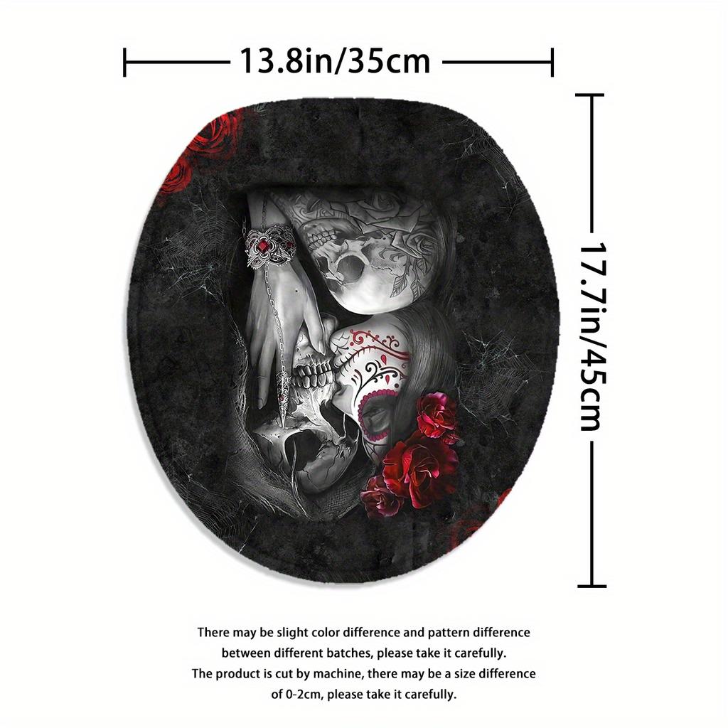 Skull King & Queen With Rose Print Bath Curtain Set - Simple Design For Bathroom Decor, Includes Shower Curtain & Bath Mat