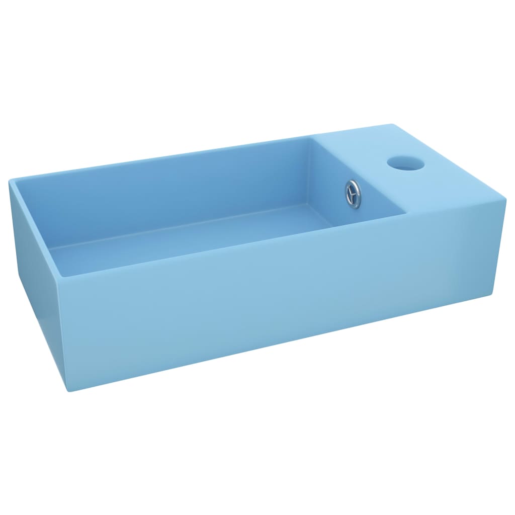 Bathroom Washbasin with Overflow Matte Ceramic Light Blue