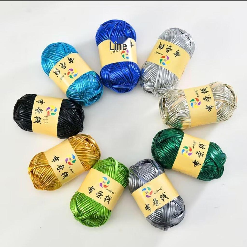 חוט בד מטאלי מבריק בצורת ראשן ליצירה עצמית של תיקים וכובעים ארוגים