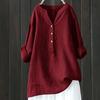 Women V Neck Linen Blend Shirt Half Button Long Sleeve Loose Fit Casual Blouse