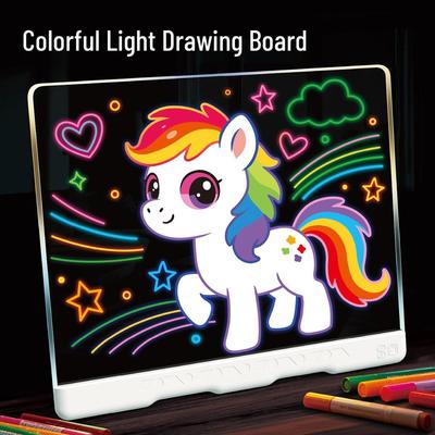 Children's LED Luminous Drawing Board - Transparent Erasable Fluorescent Blackboard for Painting and Writing