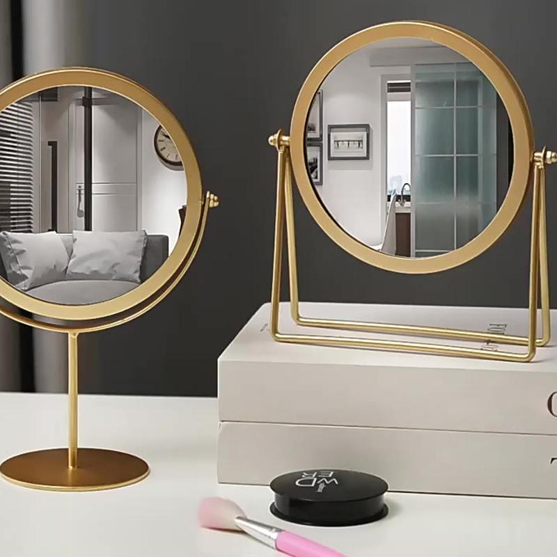 Makyaj ve Soyunma Masası Üstü Aynaları Ev Dekorasyonu İçin İskandinav Altın Yuvarlak Makyaj Aynası 360° Dönebilen Ayarlanabilir Kozmetik Ayna