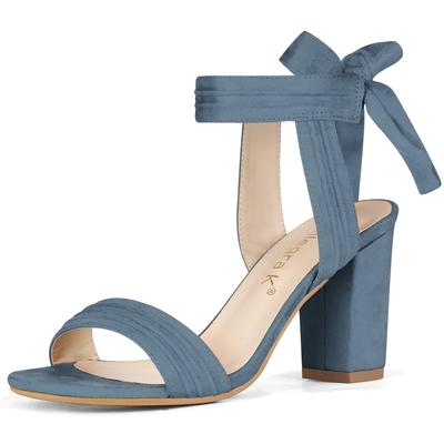 Allegra K Women's Open Toe Sandals with Ankle Tie-Back and Chunky Heels, Haze Blue, Size 26.0cm