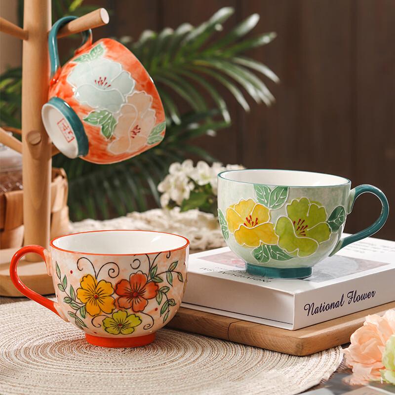 Xinglida Hand-Painted Embossed Ceramic Breakfast Mug