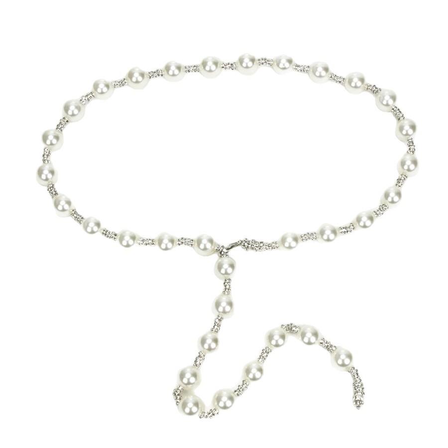 Silver Metal Pearl Water Diamond Waist Belt With Clasp For Casual Party Wear Women
