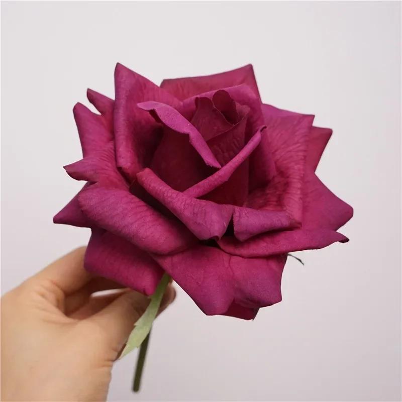 

10Pc Moisturizing Rose Real Touch Artificial Flowers Wedding Decor Flower Arrangement Bridal Bouquet Home Party Event Decor Rose бордовий