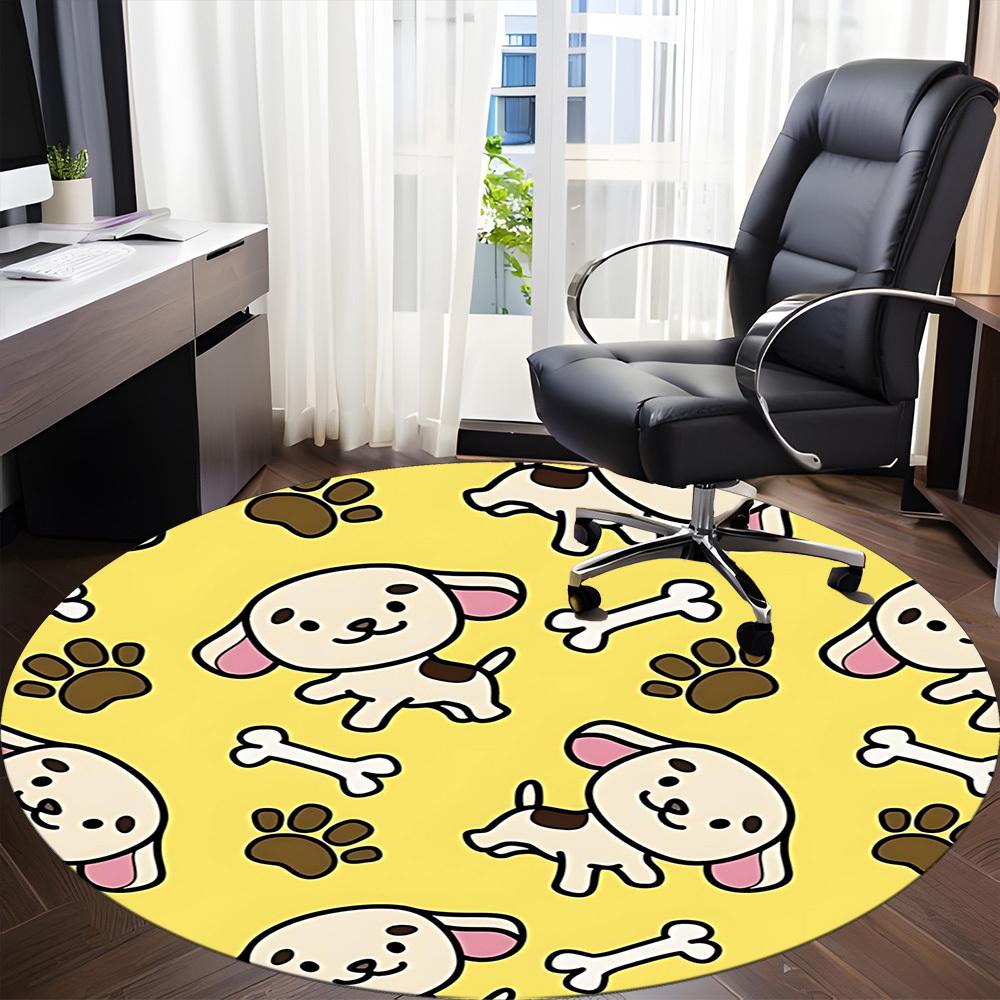 1PC Puppy Bone Office Round Area Rug, Mat Suitable For Office, Under Office Chairs Bedroom Living Room Home Decor, Room Deco