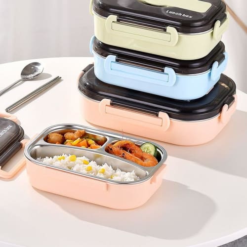 1000ml Lunch Box with Dividers, Microwaveable, Includes Dishware, Airtight, Integrated Gasket, Perfect for Work, School, Picnics, Easy to Clean, Micro