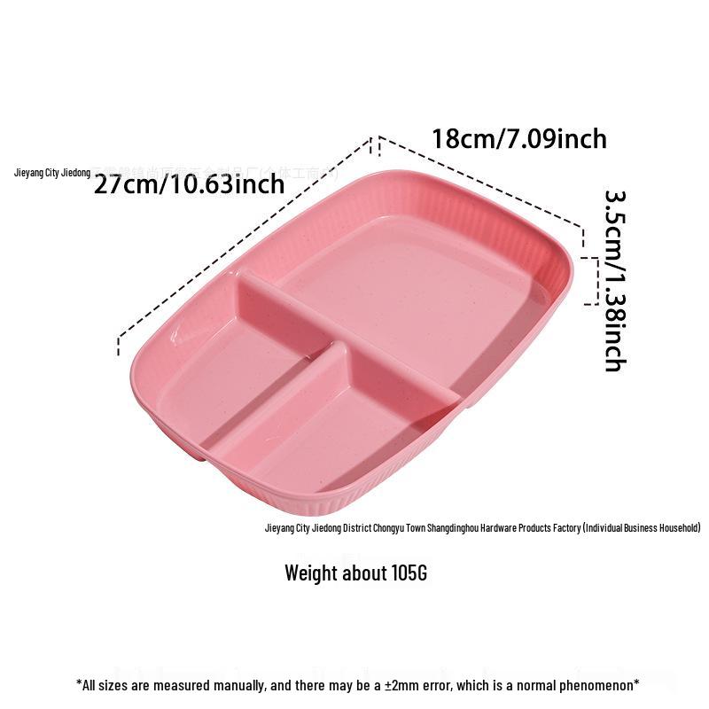 Fettforbrenning Porsjonskontrolltallerken: Tre-roms, fallsikker hvetestrådesign, fargekodet for effektiv måltidsplanlegging.