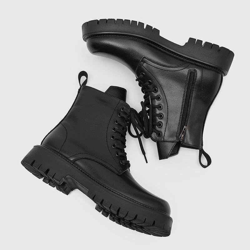 Small thick-soled inner height-increasing men's boots simple classic tooling boots autumn and winter 76261 patent leather-L