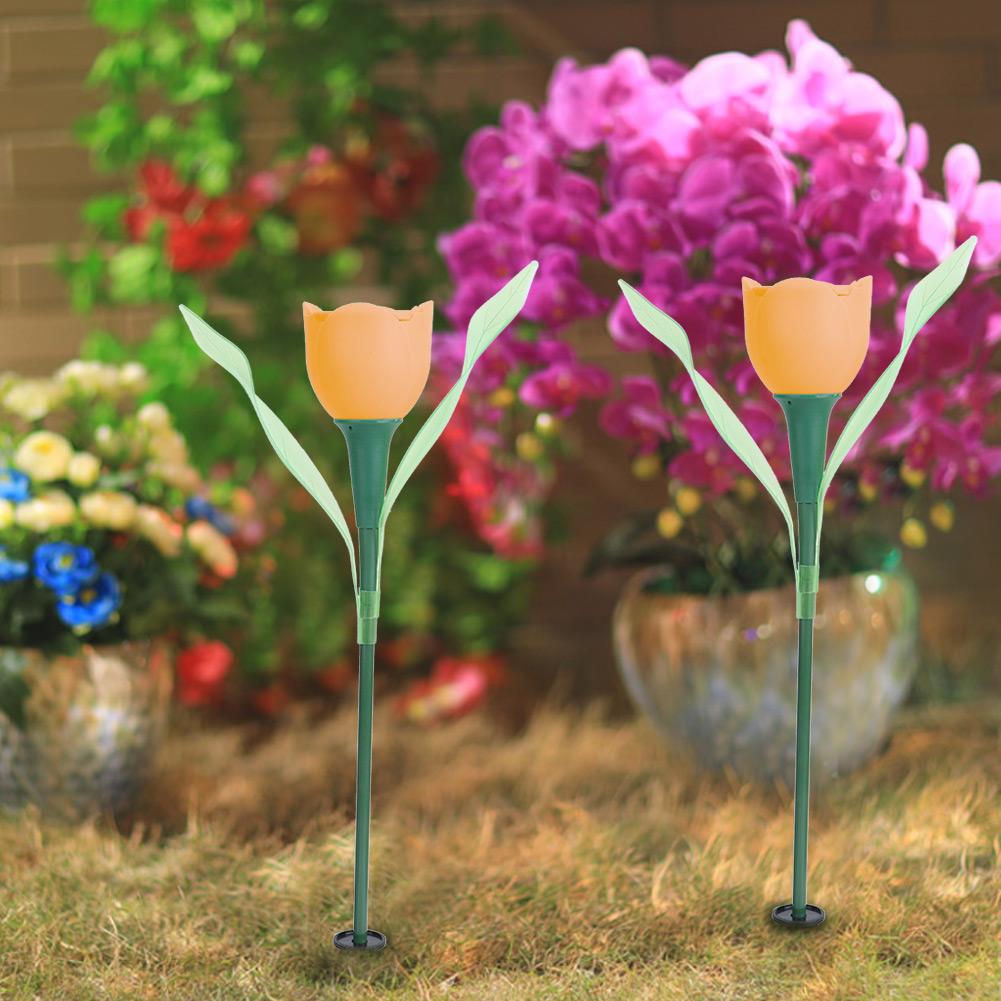4Pcs Outdoor Solar Power Tulip LED Flower Light Waterproof Garden Lawn Lamp DecorationOrange